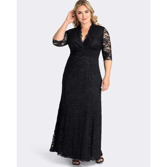 Kiyonna Dress Maxi Black Lace Screen Siren 1X Gown Party Lined Sexy Whimsigoth - Picture 12 of 14